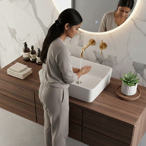 Premium Modern Ceramic White Rectangular Table Top Basin (ORCHID) (550x420x150mm)