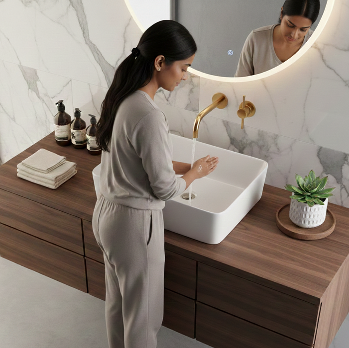 Premium Modern Ceramic White Rectangular Table Top Basin (ORCHID) (550x420x150mm)