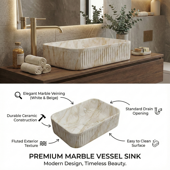 Bassino Glossy Marble Table Top Wash Basin 20 × 13.5 × 5 Inches | Imported Premium Basin BTT-11823