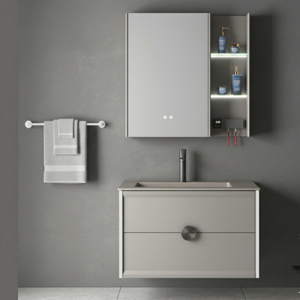 Gold Premium Bathroom Vanity | UV Toothbrush Sanitizer & Dryer | Smart Touch LED Mirror + Anti-Fog + Aluminite Basin