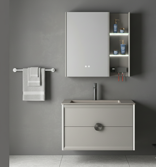 Gold Premium Bathroom Vanity | UV Toothbrush Sanitizer & Dryer | Smart Touch LED Mirror + Anti-Fog + Aluminite Basin