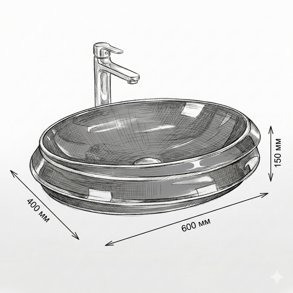 Luxury Grey & Gold Countertop Wash Basin | Modern Designer Table Top Basin (24" × 16" × 6" IN)
