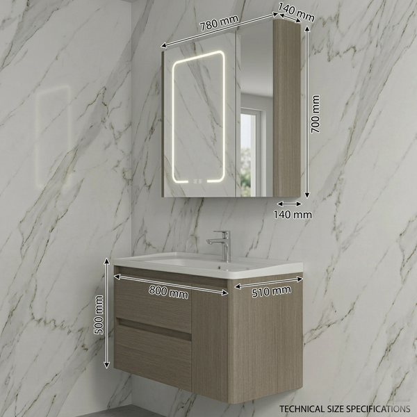 BASSINO Bathroom Vanity Cabinet Set – 32″ Carbon Fiber Vanity with Ceramic Basin & 31″ LED Mirror Cabinet
