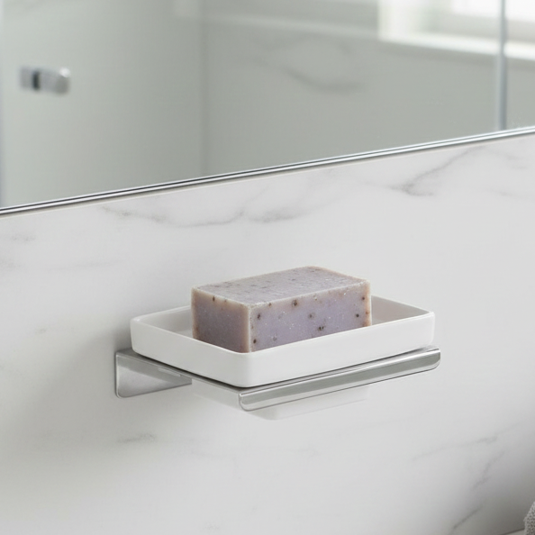 BASSINO Stylish Soap Dish  For Bathroom-SS 304 & PTMT Material-CHROME FINISH