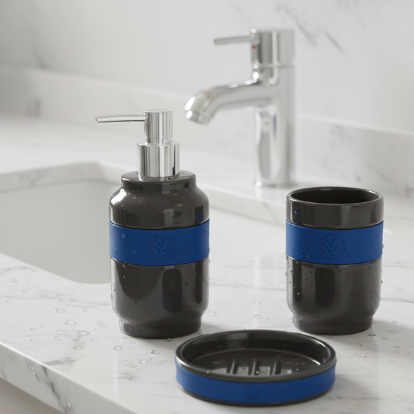 Ceramic Bathroom Set – 3-Piece Premium Bath Accessory Set Black