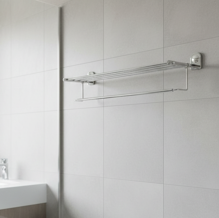 BASSINO Stylish Towel Rack With Rod For Bathroom/office/home/hotels-SS 304-CHROME FINISH
