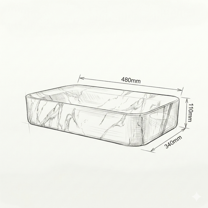 Luxury Glossy Marble Countertop Wash Basin | Designer Rectangular Table Top Basin | (30" × 16" × 6" IN)