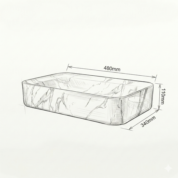Luxury Matt Marble Countertop Wash Basin | Designer Rectangular Table Top Basin |  (30" × 16" × 6" IN) Beige
