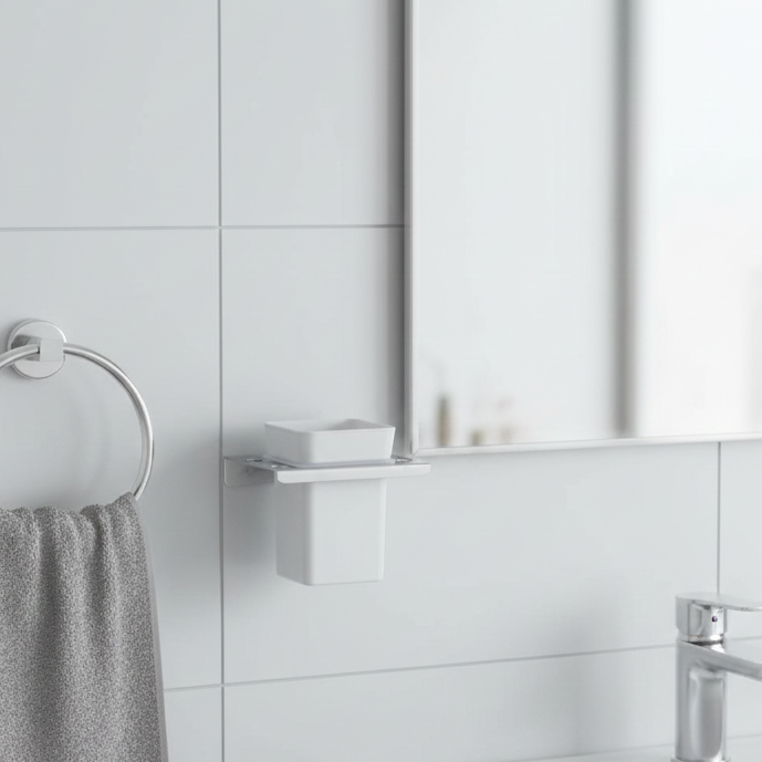 BASSINO Stylish Toothbrush Tumbler Holder For Bathroom-SS 304 & PTMT Material-CHROME FINISH