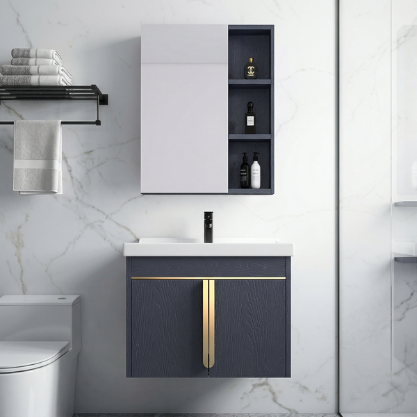 BASSINO Bathroom Vanity Cabinet Set – 32″ Wall Mounted Stainless Steel Vanity with Ceramic Basin & Mirror Cabinet