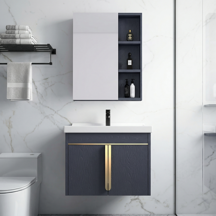 BASSINO Bathroom Vanity Cabinet Set – 32″ Wall Mounted Stainless Steel Vanity with Ceramic Basin & Mirror Cabinet