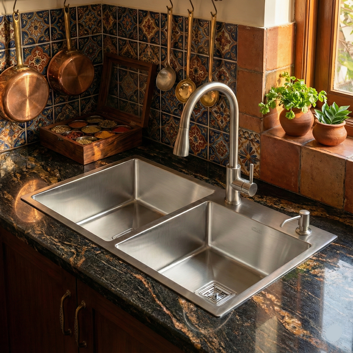 Premium SS 304 Grade Double Different Bowl Kitchen Sink, Matte, 36x18x9 In, 25 Years Warranty