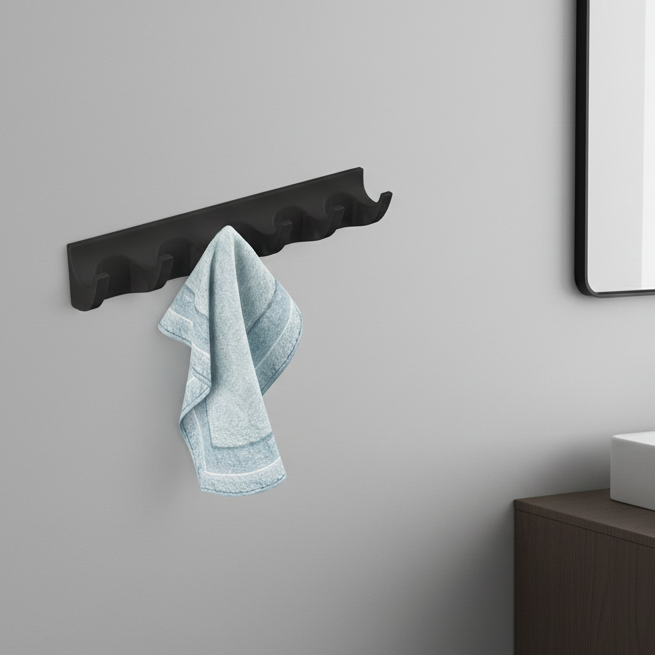 BASSINO Stylish 6 Pin Robe Hook For Bathroom/Bedroom/Office/kitchen-Glossy
