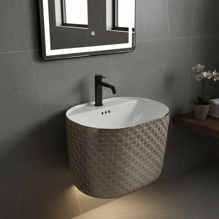 Ceramic Wall Mount Half Pedestal Wash Basin,BPB-563,size-20x16x16 Inch