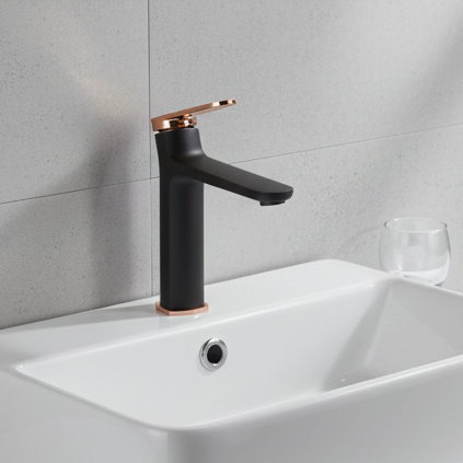 Premium Brass Tall Basin Mixer Tap – Black Rose Gold Finish Tall Size (NCGF 501)