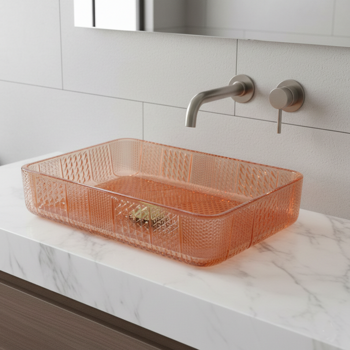 Bassino Modern Transparent Glass Wash Basin | Stylish Countertop Wash Basin for Bathroom–460x320x105 mm