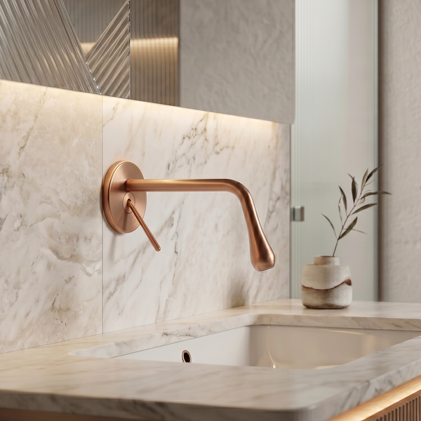 BASSINO Wall Mount Basin Mixer Tap | Brass Body | Modern faucet - 5 Years Warranty Brushed Rose Gold