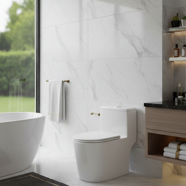 Luxury One-Piece Western Toilet | Glossy Floor Mounted WC with PP Cover | Approx. 28 × 16 × 26 Inches