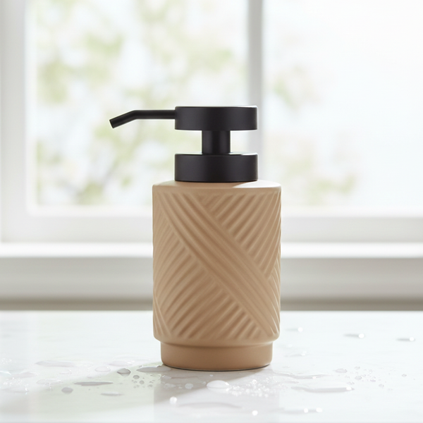 Ceramic Liquid Soap Dispenser – Premium Textured Design Brown
