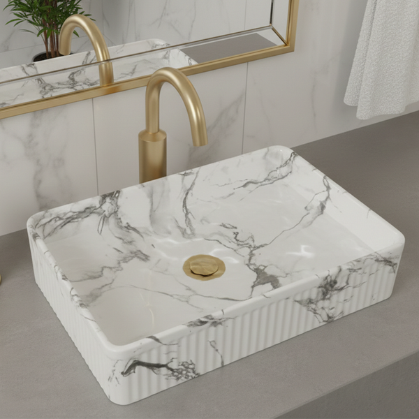 Bassino fluted Matte Marble Table Top Wash Basin 20 × 13.5 × 5 Inches | Luxury Imported Wash Basin