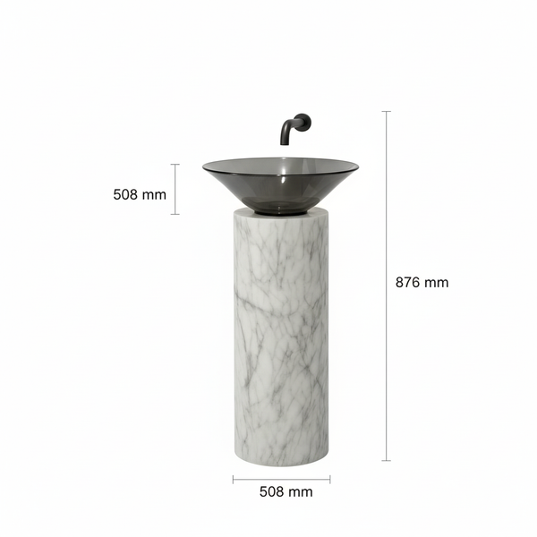 Stone Pedestal Basin with Acrylic Top | Luxury Designer Wash Basin 20x20x34.5 Inch White