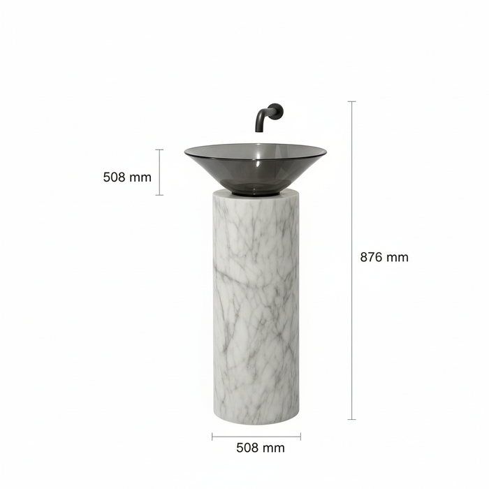 Stone Pedestal Basin with Acrylic Top | Luxury Designer Wash Basin 20x20x34.5 Inch