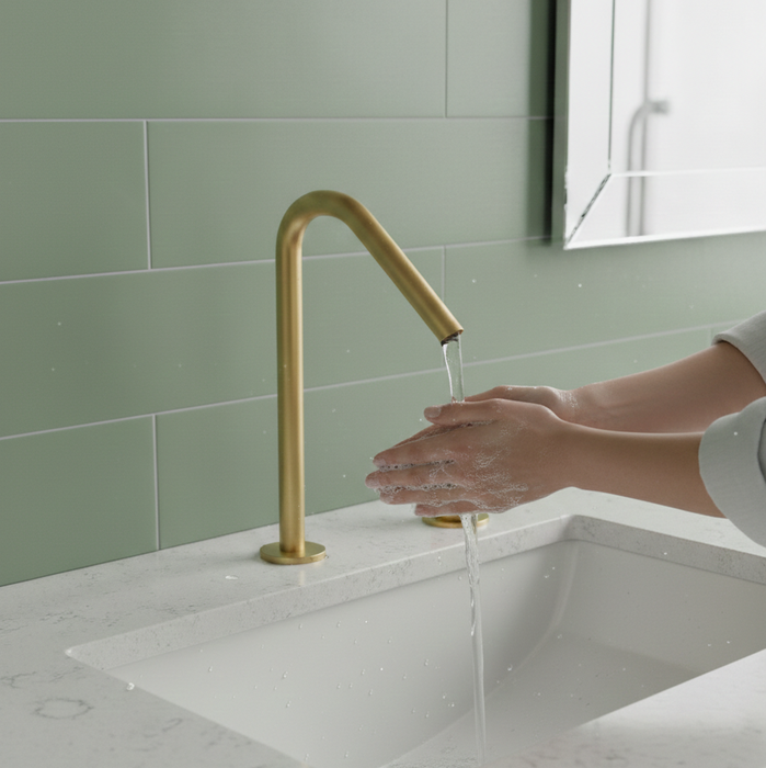 BASSINO Deck Mount Basin Mixer Tap – Brushed Gold | Crystal Handle | Luxury Single Lever Bathroom Faucet 273mm - 5 Years Warranty