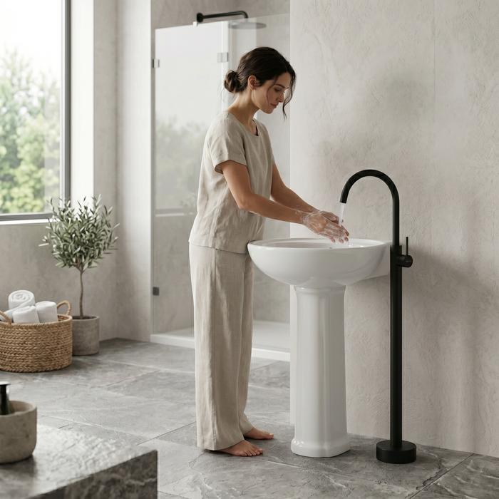 Bassino Free Standing Basin Mixer Tap –  Floor Mounted Faucet for Pedestal Basins