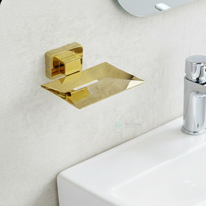 Bassino Stainless Steel Bathroom Soap Holder/Soap Stand/Soap Dish for Batroom/Bathroom Accessories (Gold Finish) (Single SOAP Dish) – Made in India