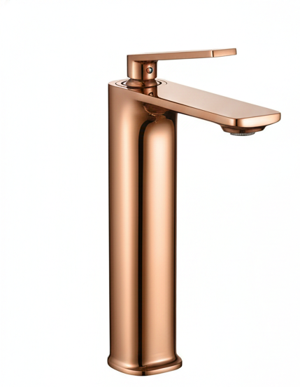 Premium Brass Tall Basin Mixer Faucet, Brushed Rose Gold Finish (Hot & Cold) NCGF-512 – 5 Years Warranty