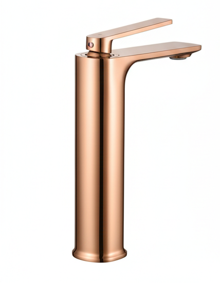 Premium Brass Tall Basin Mixer Faucet, Brushed Rose Gold Finish (Hot & Cold) NCGF-512 – 5 Years Warranty