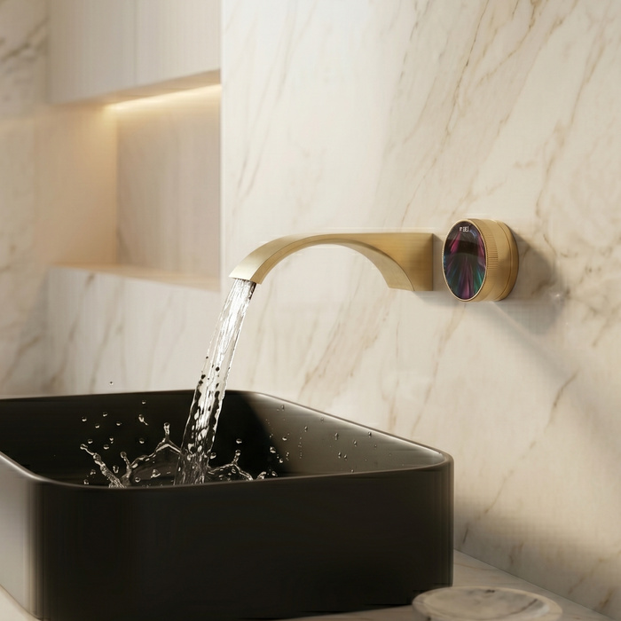 BASSINO Wall Mount Basin Mixer | 59 Brass Concealed Body with ABS Embedded Box | Wanhai Valve | Neoperl Aerator - 5 Years Warranty Brushed Gold