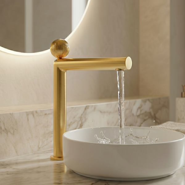 BASSINO Modern Crown Long Body Luxury Basin Faucet | 3 years Warranty Gold