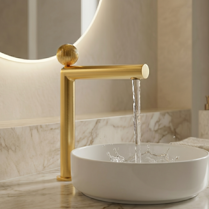 BASSINO Modern Crown Long Body Luxury Basin Faucet | 3 years Warranty Gold