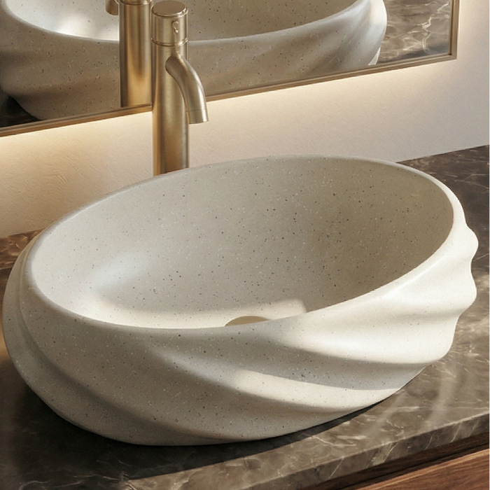 Terrazzo Matt Oval Countertop contemporary Wash Basin (21″ × 13″ × 6″ IN)