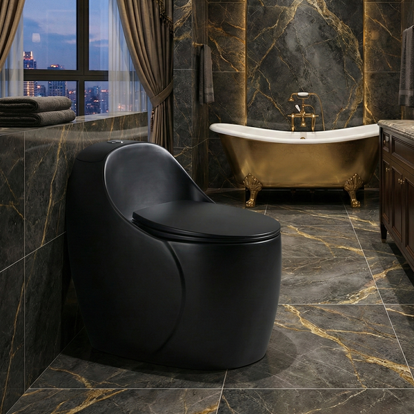Luxury Imported One-Piece Western Toilet | Designer Floor Mounted WC | Approx. 23 × 17 × 25 Inches Black