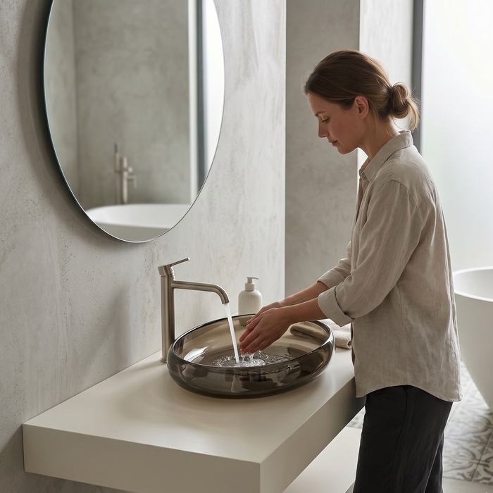 Bassino Modern Transparent Resin Wash Basin | Stylish Countertop Wash Basin for Bathroom –600x400x120 mm Black