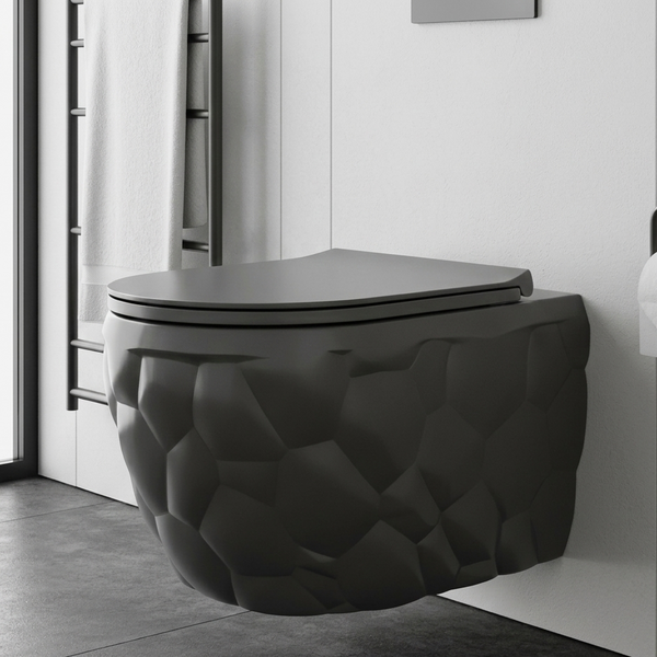BASSINO Designer Rimless Wall-Hung Toilet Grey Matt