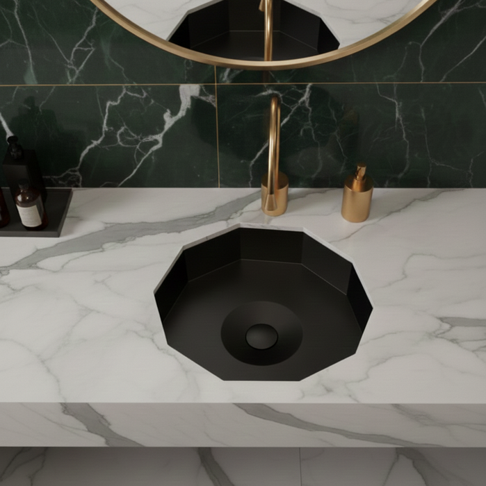 Premium Stainless Steel Decagon Black Under Counter Wash Basin (18.5x18x5 In)