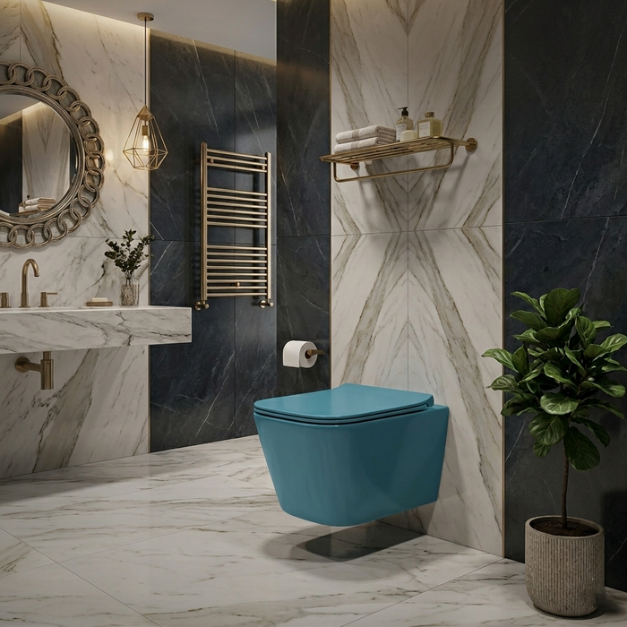 Bassino Wall Hung Toilet – Glossy Forest Green | 20.5 x 13.5 x 14 Inches Modern WC