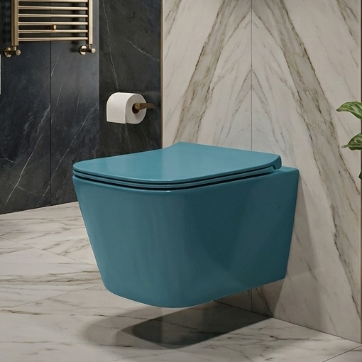 Bassino Wall Hung Toilet – Glossy Forest Green | 20.5 x 13.5 x 14 Inches Modern WC