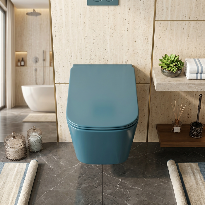 Bassino Wall Hung Toilet – Glossy Forest Green | 20.5 x 13.5 x 14 Inches Modern WC