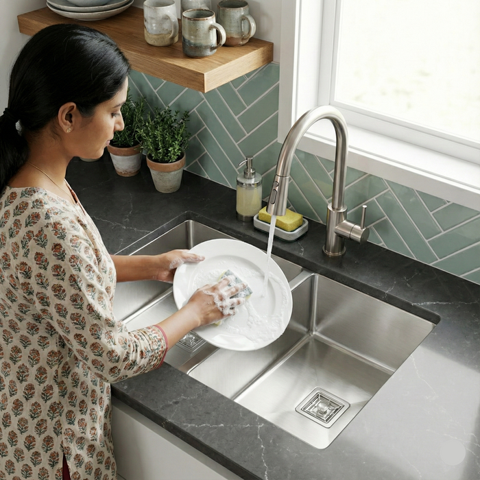 Premium SS 304 Grade Double Equal Bowl Kitchen Sink, Matte Finish, 32x18x9 In, 25 Years Warranty