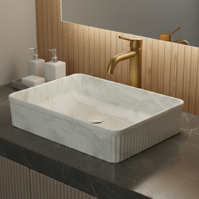 Bassino Matte Marble Table Top Wash Basin 20 × 13.5 × 5 Inches | Imported Designer Basin