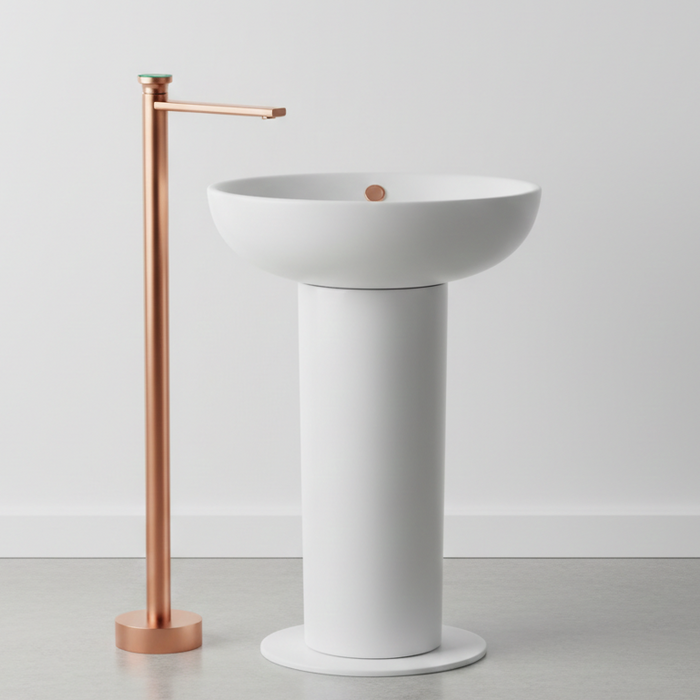 BASSINO Luxury Floor Standing Basin Mixer Tap | Designer Freestanding Faucet - 5 Years Warranty Brushed Rose Gold