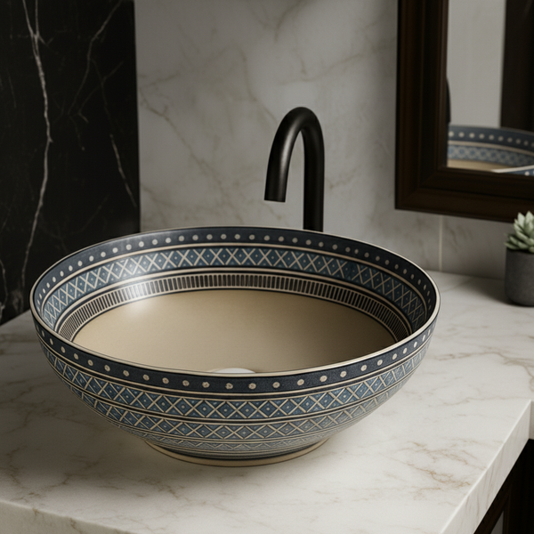 Designer Round Ceramic Countertop Basin - Classic Beige (16 x 16 x5 In- AB677)