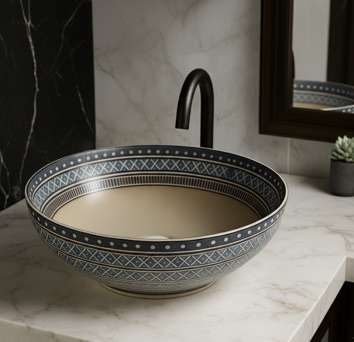 Designer Round Ceramic Countertop Basin - Classic Beige (16 x 16 x5 In- AB677)