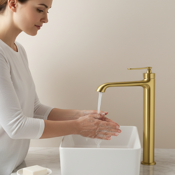 BASSINO Luxury Tall Basin Mixer Tap Modern Faucet | 5 Years Warranty Brushed Gold