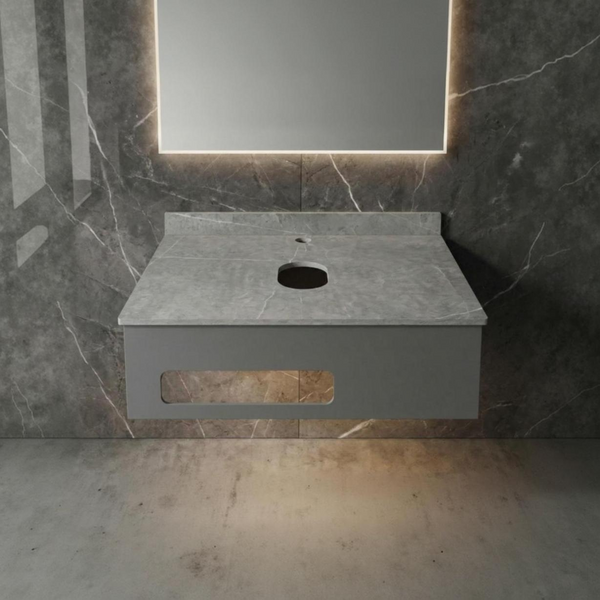 Gray Metal Shelf with Gray Rock Stone & GVT Slab Top without Basin(24x18x8 In)