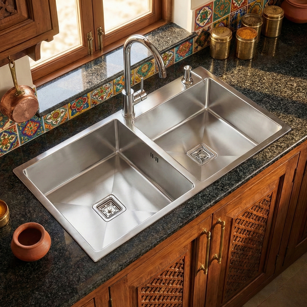 Premium SS 304 Grade Double Different Bowl Kitchen Sink, Matte, 30x18x9 In, 25 Years Warranty